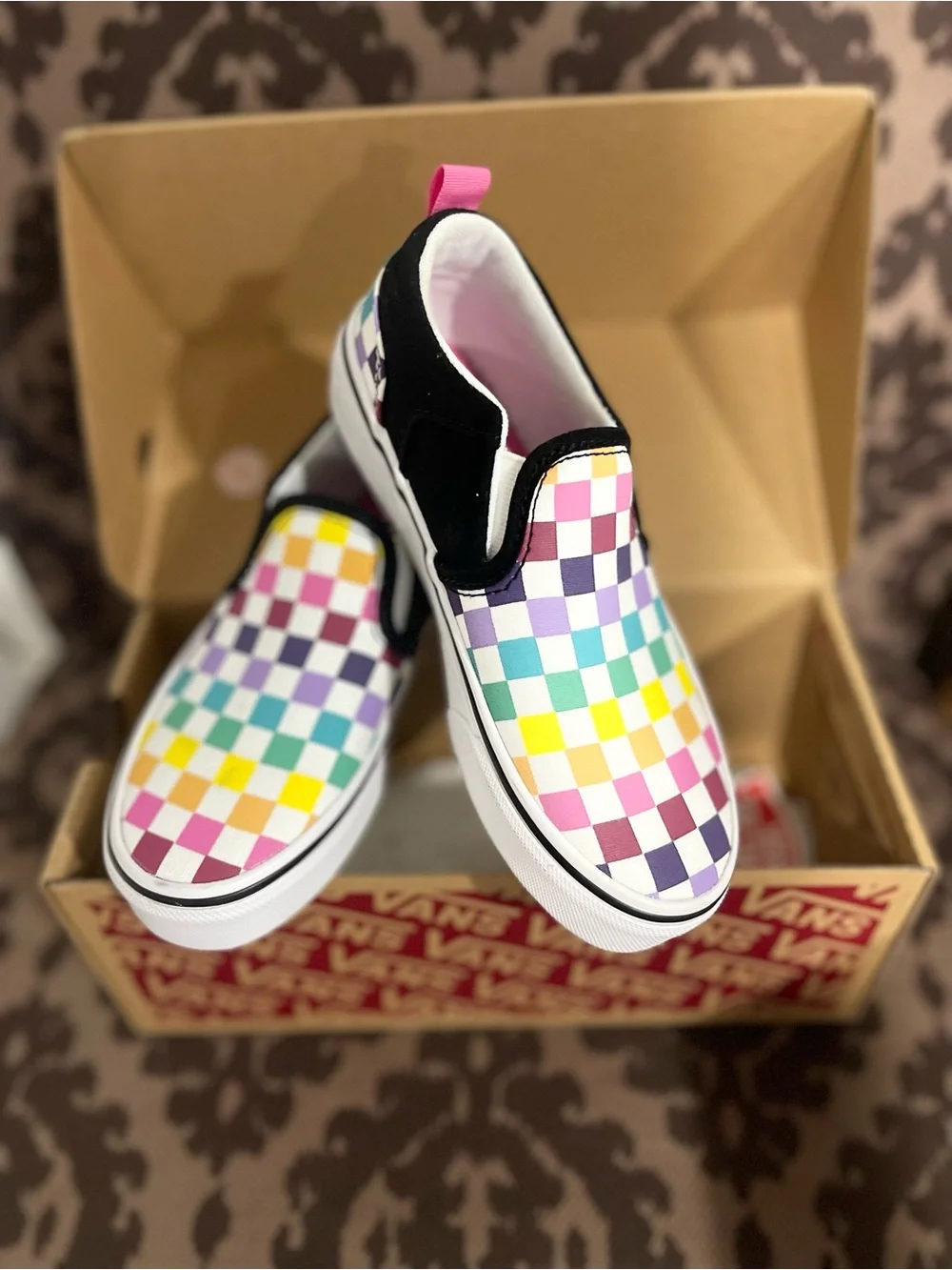 Vans Kids Slip-On Checkerboard Sneakers in Rainbow Pastels